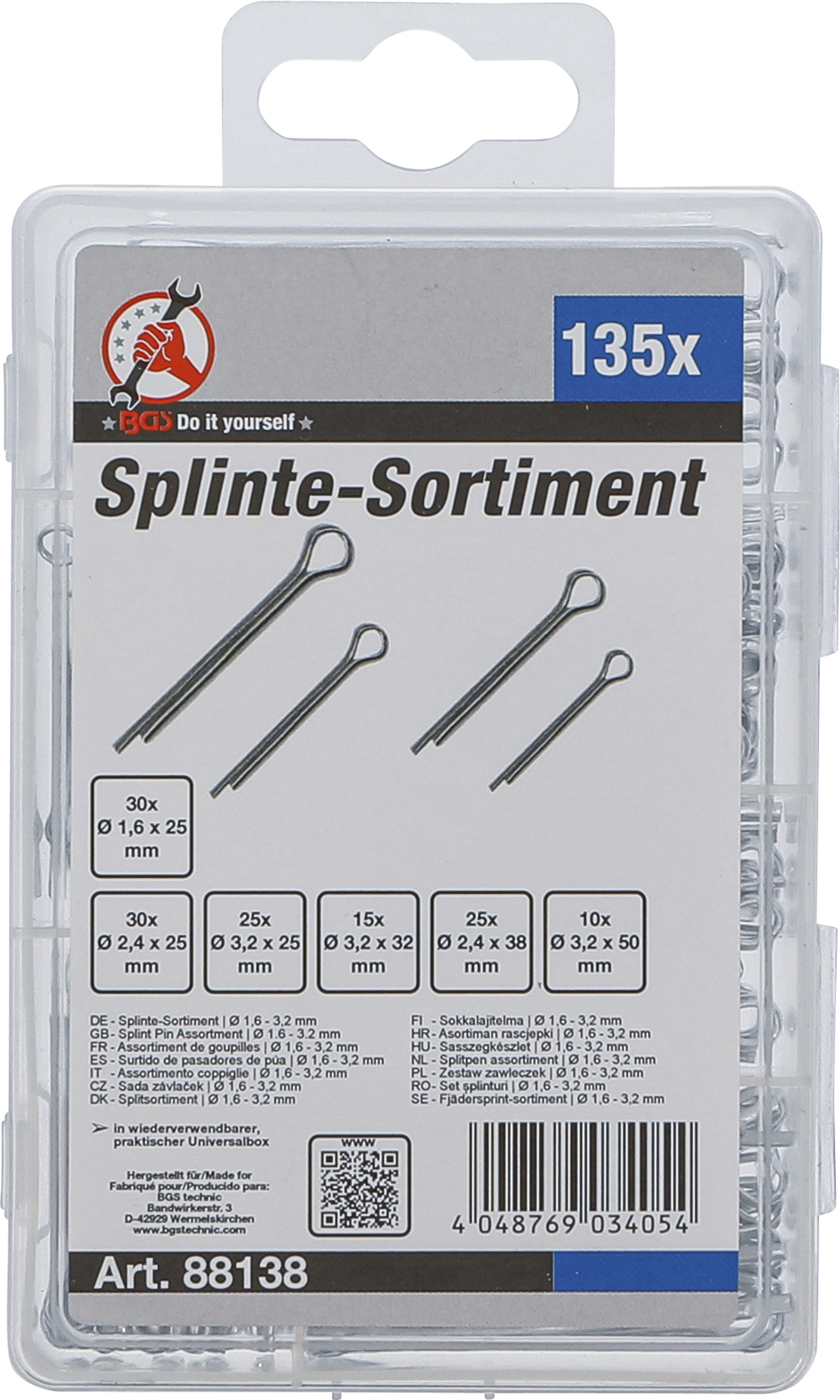 BGS Splinte-Sortiment | Ø 1,6 - 3,2 mm | 135-tlg.