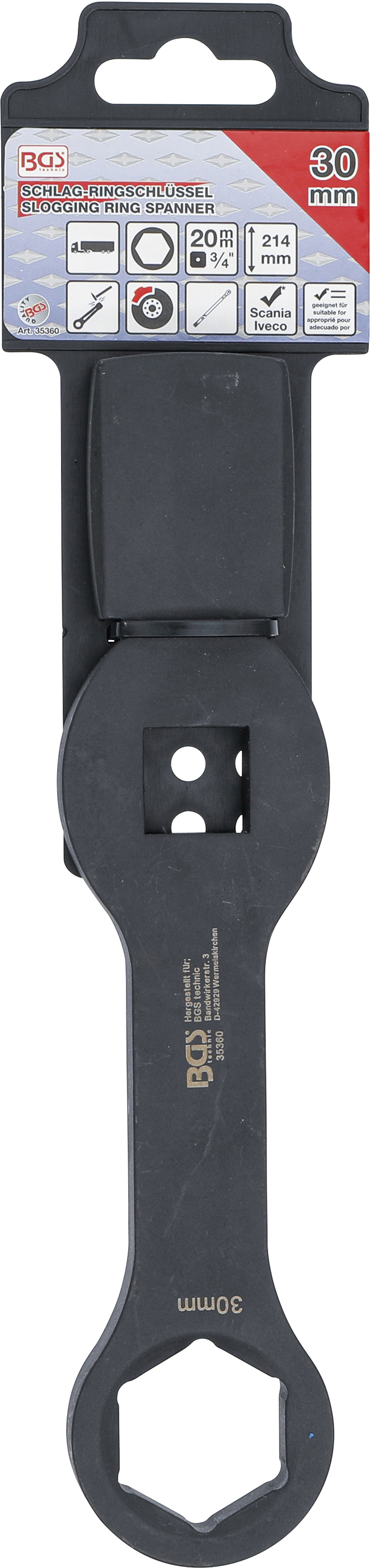 BGS Schlag-Ringschlüssel | Sechskant | mit 2 Schlagflächen | SW 30 mm