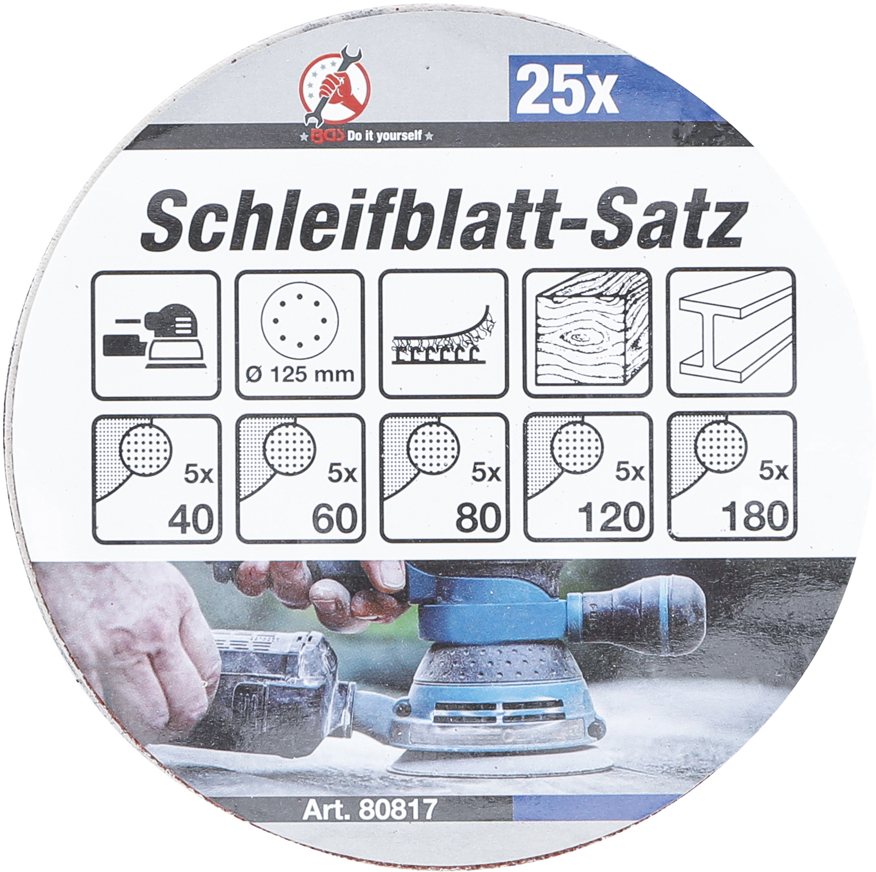 BGS Schleifblatt-Satz für Exzenterschleifer | Ø 125 mm | K 40 - 180 | 25-tlg.