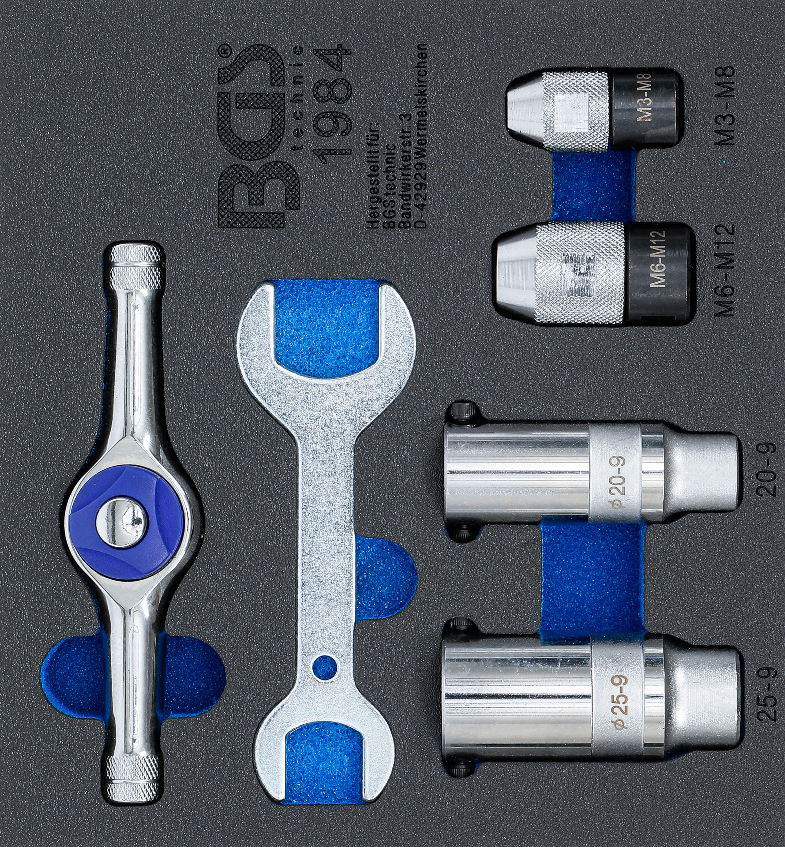 BGS Werkstattwageneinlage 1/6: Spannwerkzeug-Satz für Gewindeschneider | 6-tlg.