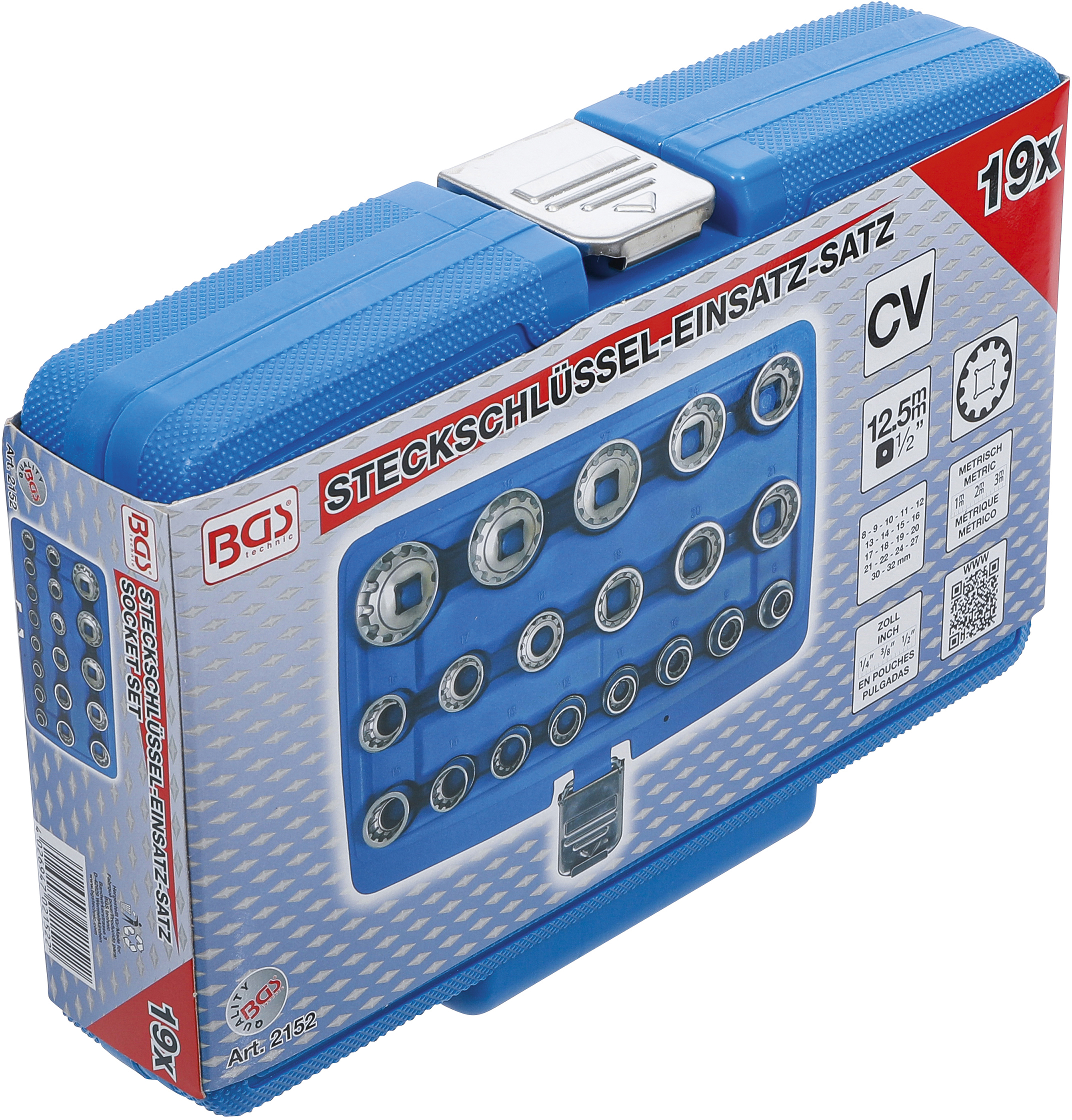 BGS Steckschlüssel-Einsatz-Satz Gear Lock | Antrieb Innenvierkant 12,5 mm (1/2") | 19-tlg.