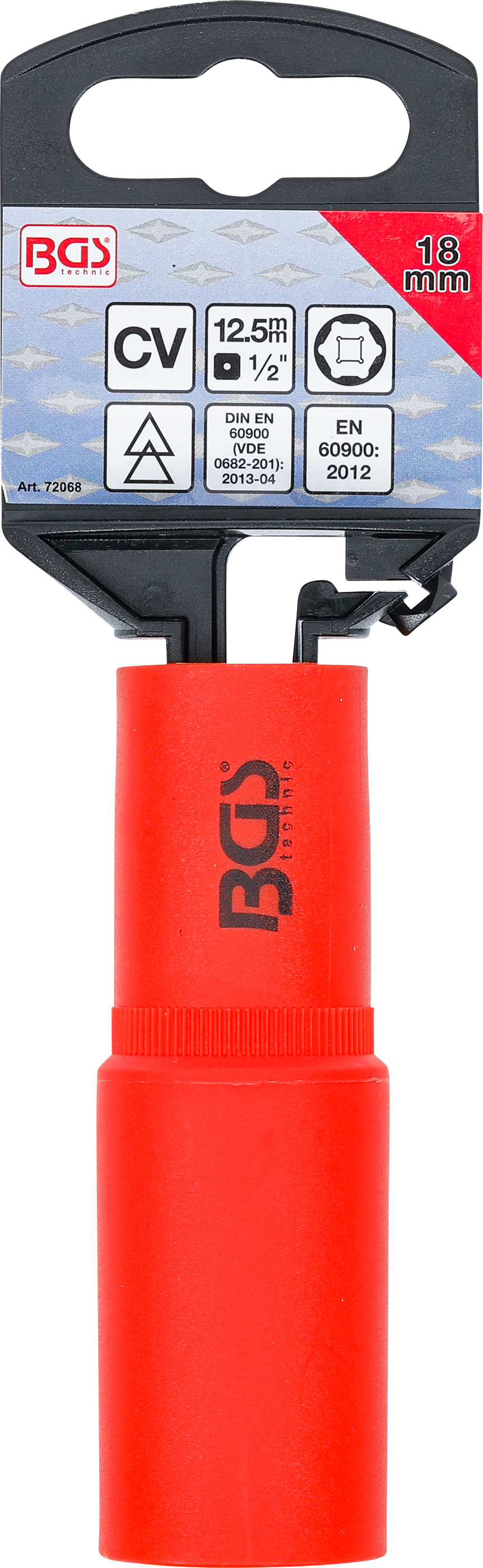 BGS VDE-Steckschlüssel-Einsatz Sechskant | Antrieb Innenvierkant 12,5 mm (1/2") | SW 18 mm