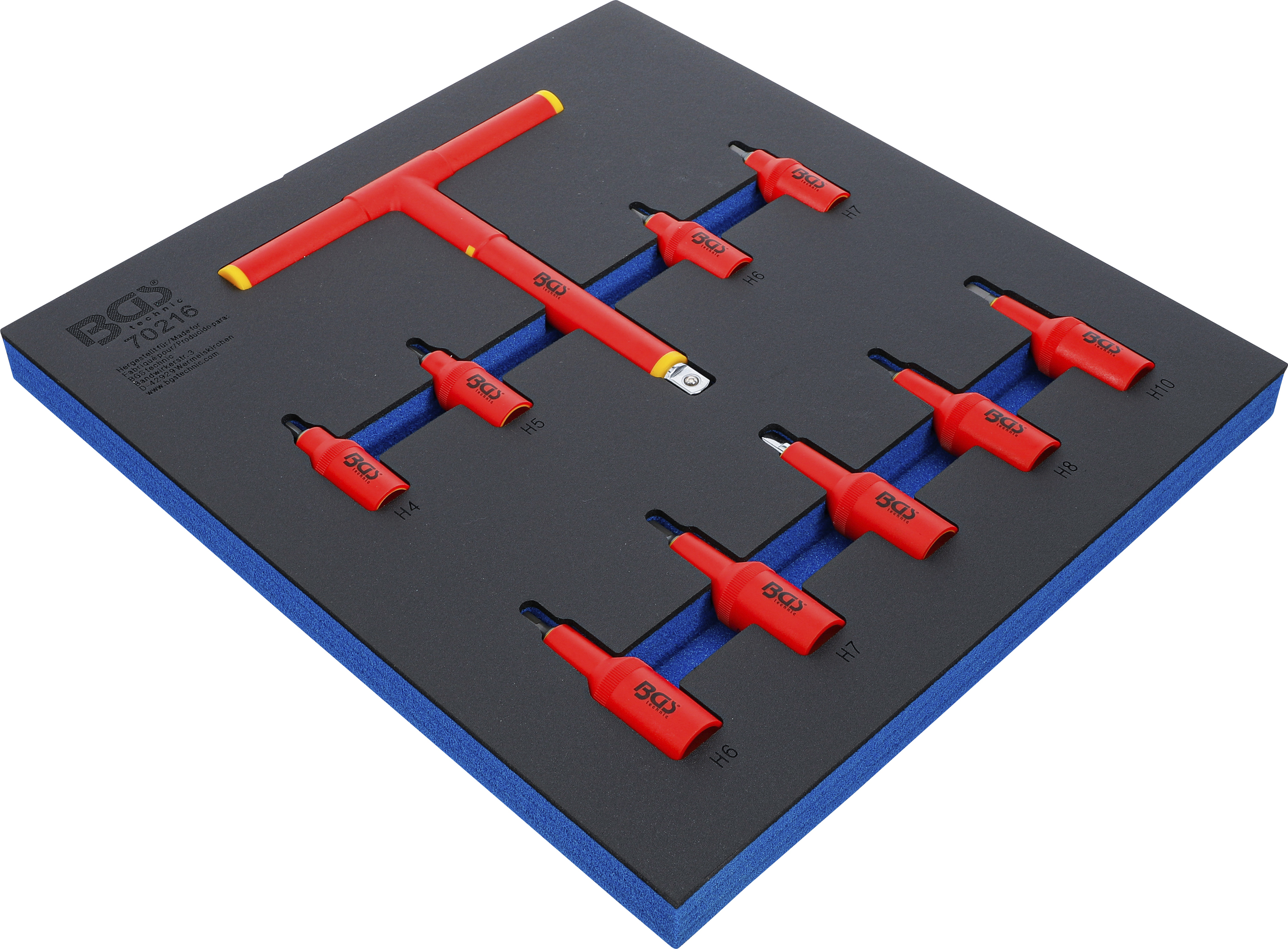 BGS Werkstattwageneinlage 2/3: VDE-Bit-Einsatz-Satz | Antrieb Innenvierkant 10 mm (3/8") / 12,5 mm (1/2") | Innensechskant 4 - 10 mm | 10-tlg.