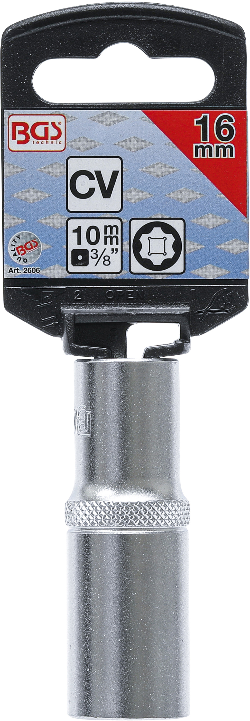 BGS Steckschlüssel-Einsatz Super Lock, tief | Antrieb Innenvierkant 10 mm (3/8") | SW 16 mm