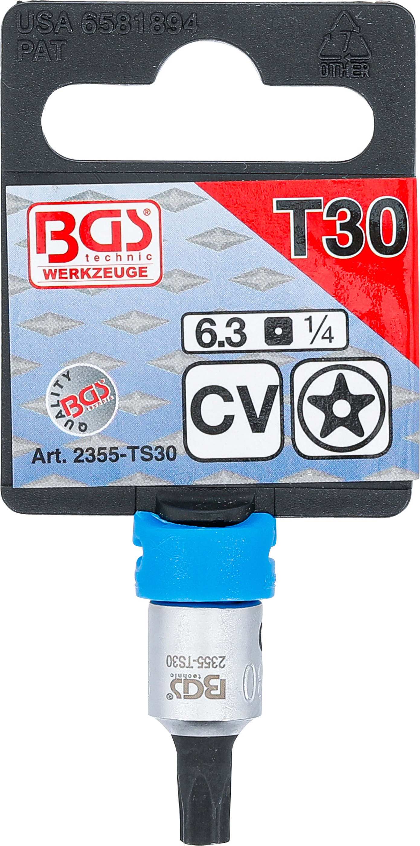 BGS Bit-Einsatz | Antrieb Innenvierkant 6,3 mm (1/4") | TS-Profil (für Torx Plus) mit Bohrung TS30