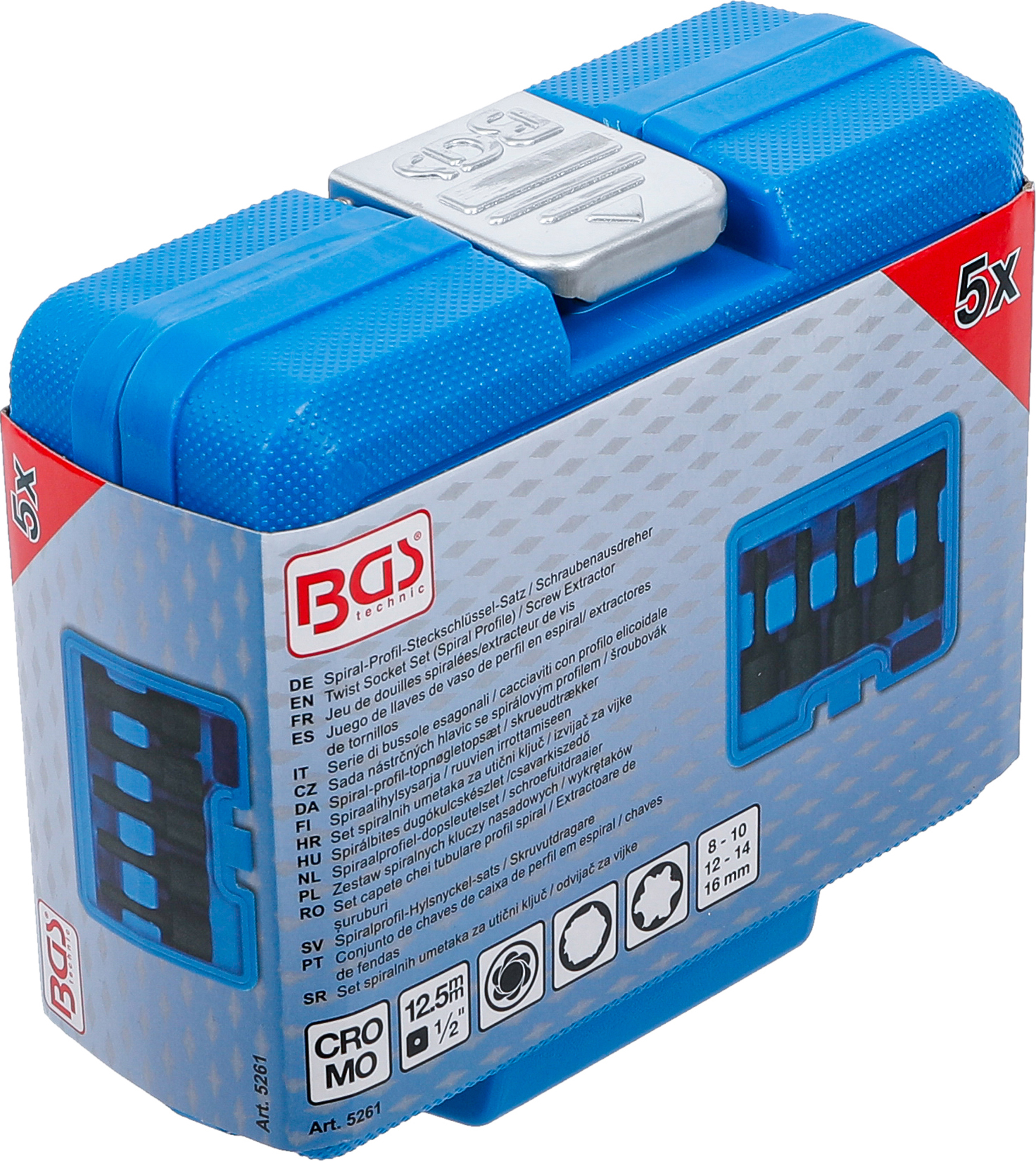 BGS Spiral-Profil-Steckschlüssel-Satz / Schraubenausdreher | Antrieb Innenvierkant 12,5 mm (1/2") | SW 8 - 16 mm | 5-tlg.