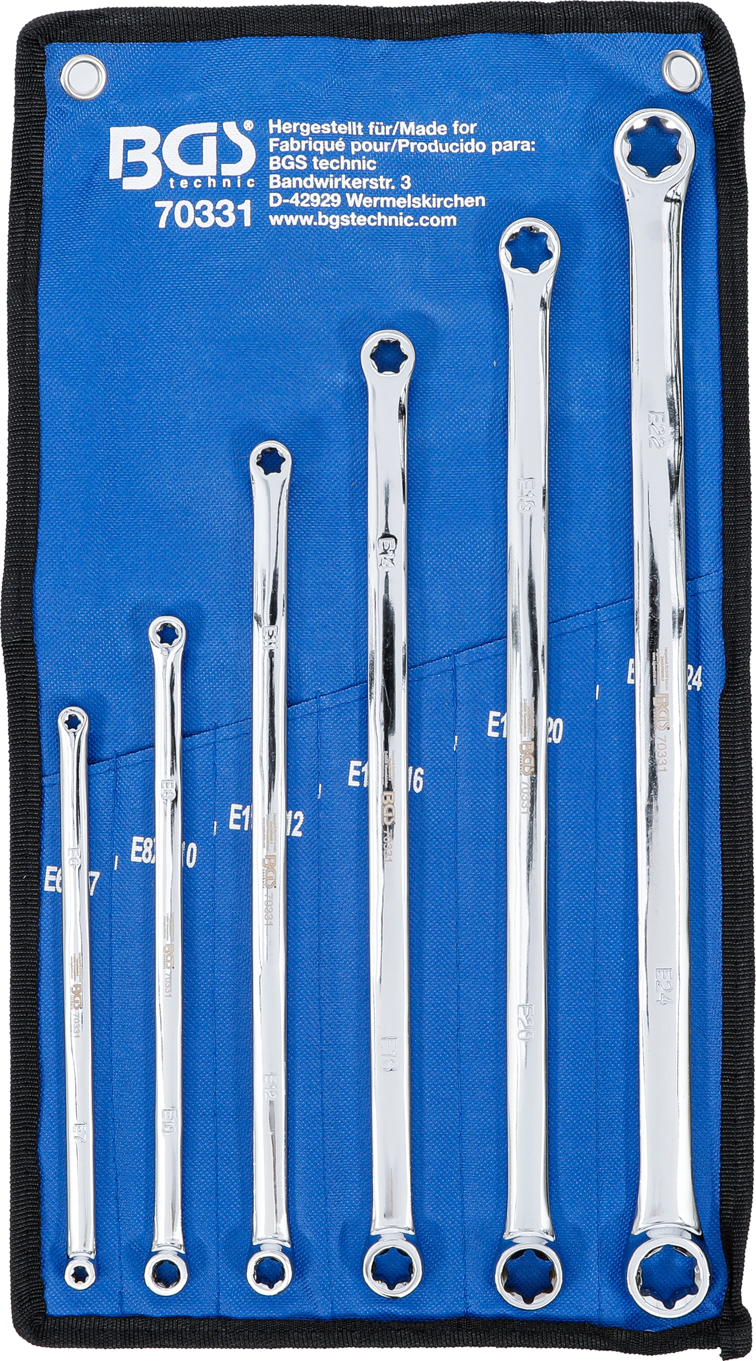 BGS Doppel-Ringschlüssel-Satz mit E-Profil-Ringköpfen | extra lang | SW E6 x E7 - E22 x E24 | 6-tlg.