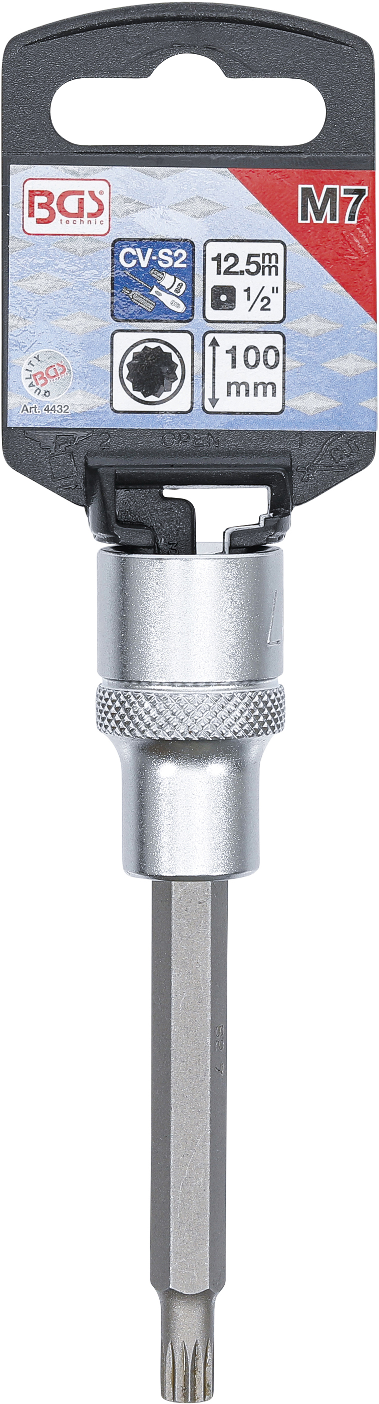 BGS Bit-Einsatz | Länge 100 mm | Antrieb Innenvierkant 12,5 mm (1/2") | Innenvielzahn (für XZN) M7