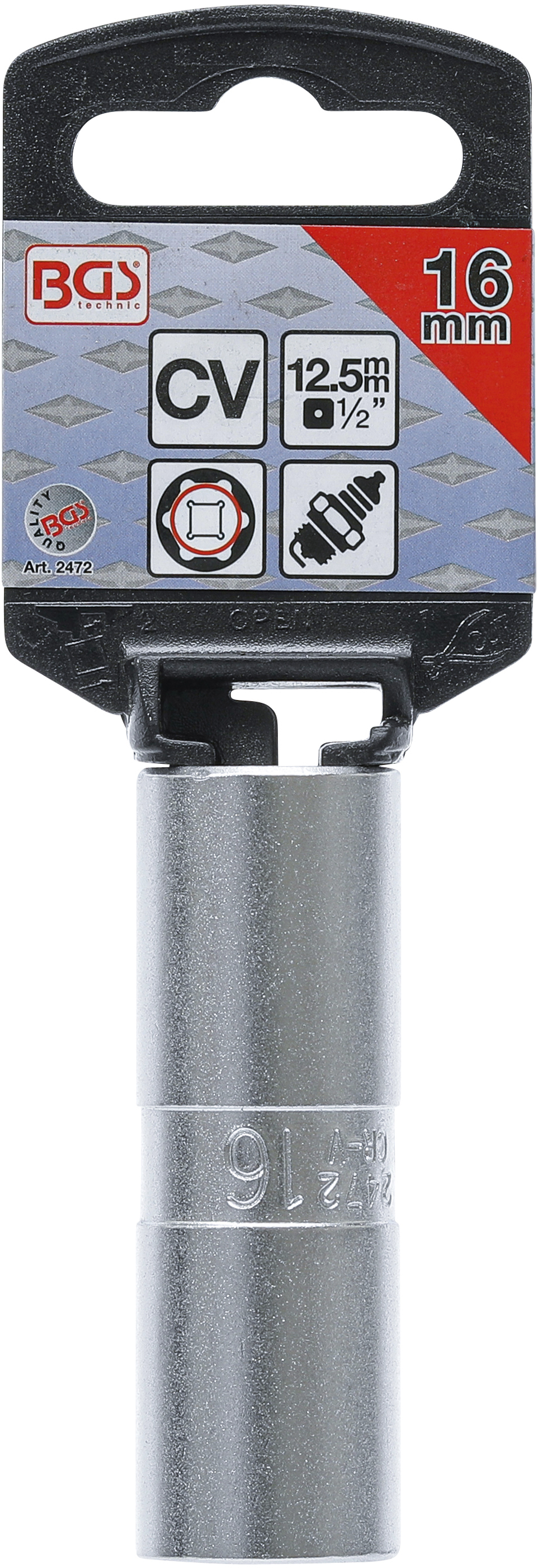 BGS Zündkerzen-Einsatz Sechskant | Antrieb Innenvierkant 12,5 mm (1/2") | SW 16 mm