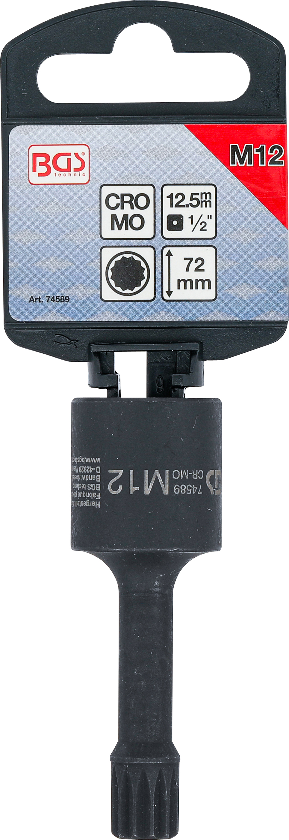 BGS Kraft-Spezial-Bit-Einsatz | Länge 72 mm | Antrieb Innenvierkant 12,5 mm (1/2") | Innenvielzahn (für XZN) M12 | für VAG