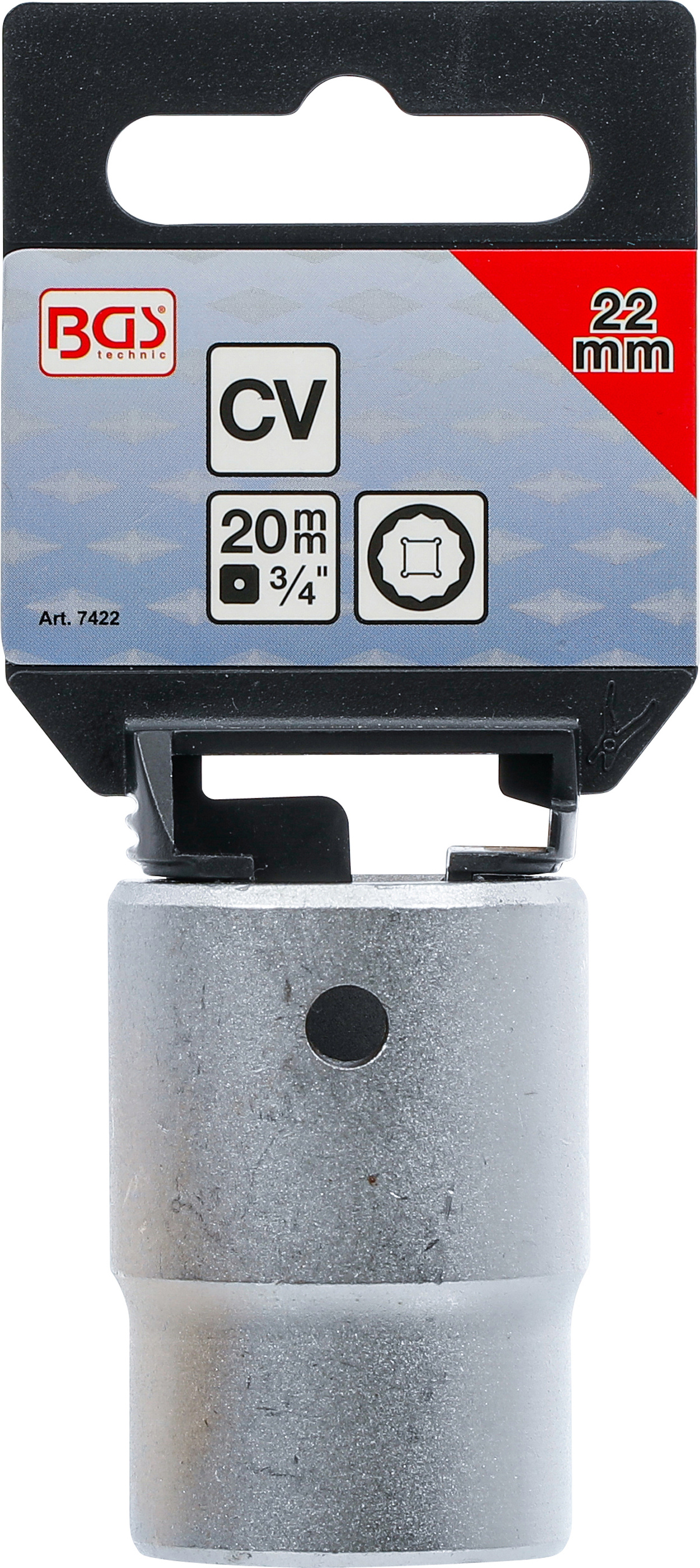 BGS Steckschlüssel-Einsatz Zwölfkant | Antrieb Innenvierkant 20 mm (3/4") | SW 22 mm