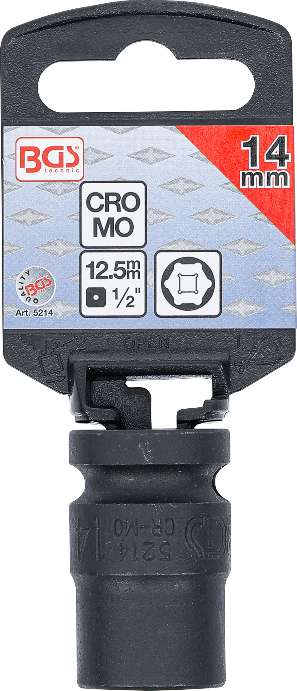 BGS Kraft-Steckschlüssel-Einsatz Sechskant | Antrieb Innenvierkant 12,5 mm (1/2") | SW 14 mm