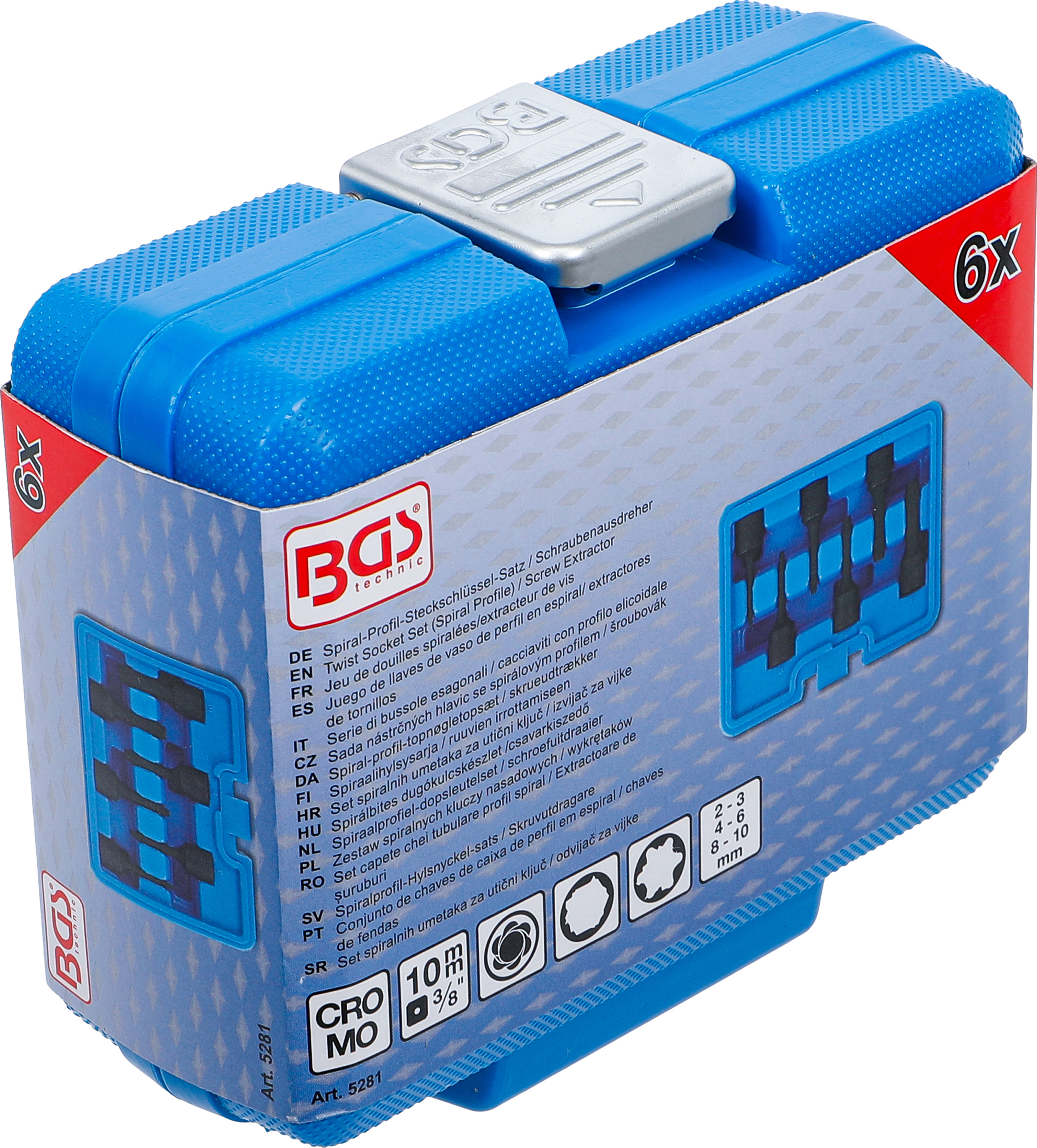 BGS Spiral-Profil-Steckschlüssel-Satz / Schraubenausdreher | Antrieb Innenvierkant 10 mm (3/8") | 2 - 10 mm | 6-tlg.