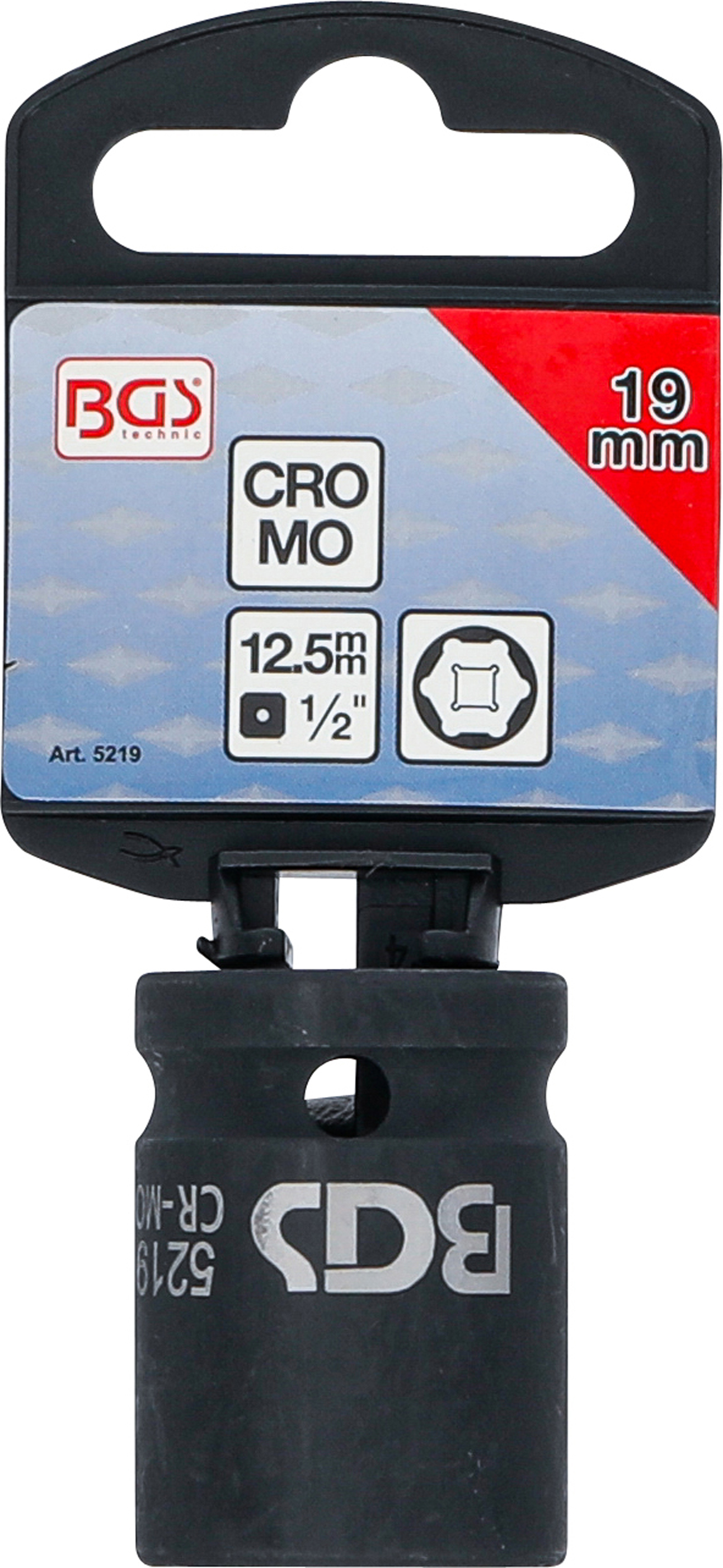 BGS Kraft-Steckschlüssel-Einsatz Sechskant | Antrieb Innenvierkant 12,5 mm (1/2") | SW 19 mm