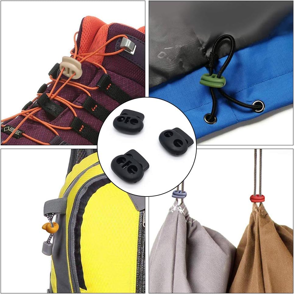 IWILCS 50 Pcs Kordelstopper, Kordelklemme(Doppellochung), Runde Kordelstopper Kunststoff, für Schnurenden, für das Camping, Wandern, den Sport, Rucksä