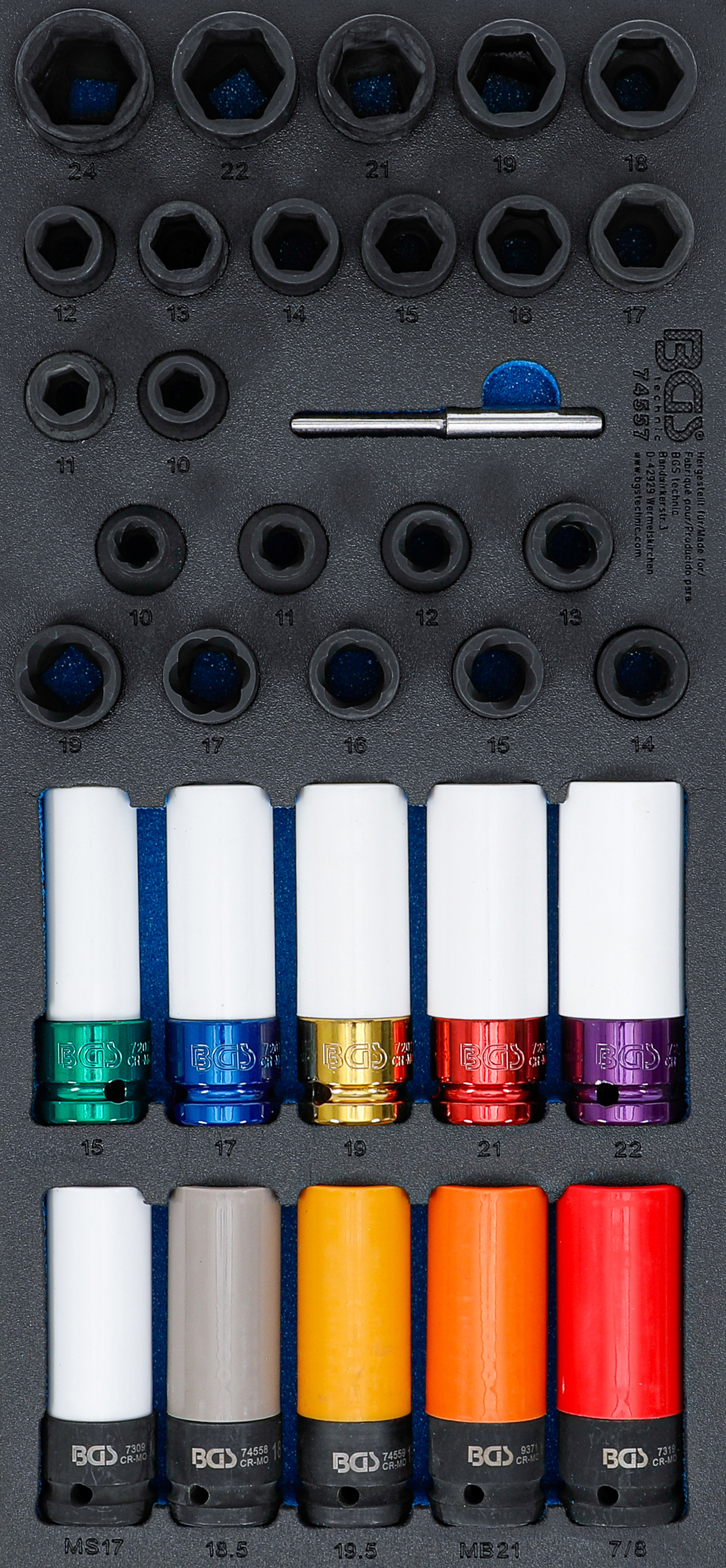 BGS Werkstattwageneinlage 1/3: Kraft-Steckschlüssel- / Spezial-Radschrauben- und Spiral-Profil Schraubenausdreher-Satz | 12,5 mm (1/2") | 33-tlg.