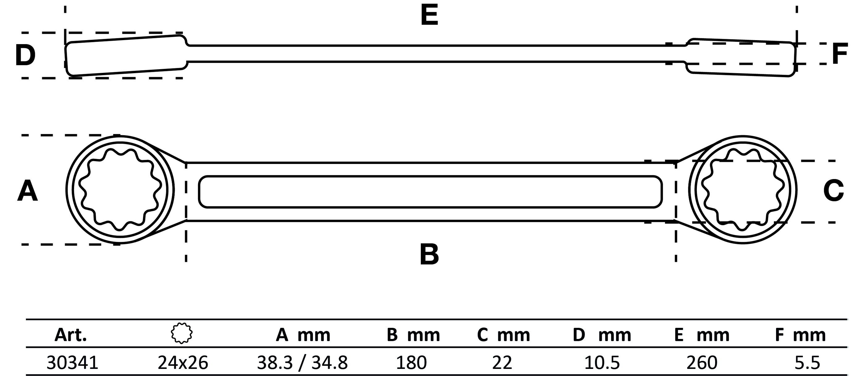 BGS Doppel-Ringschlüssel | extra flach | SW 24 x 26 mm