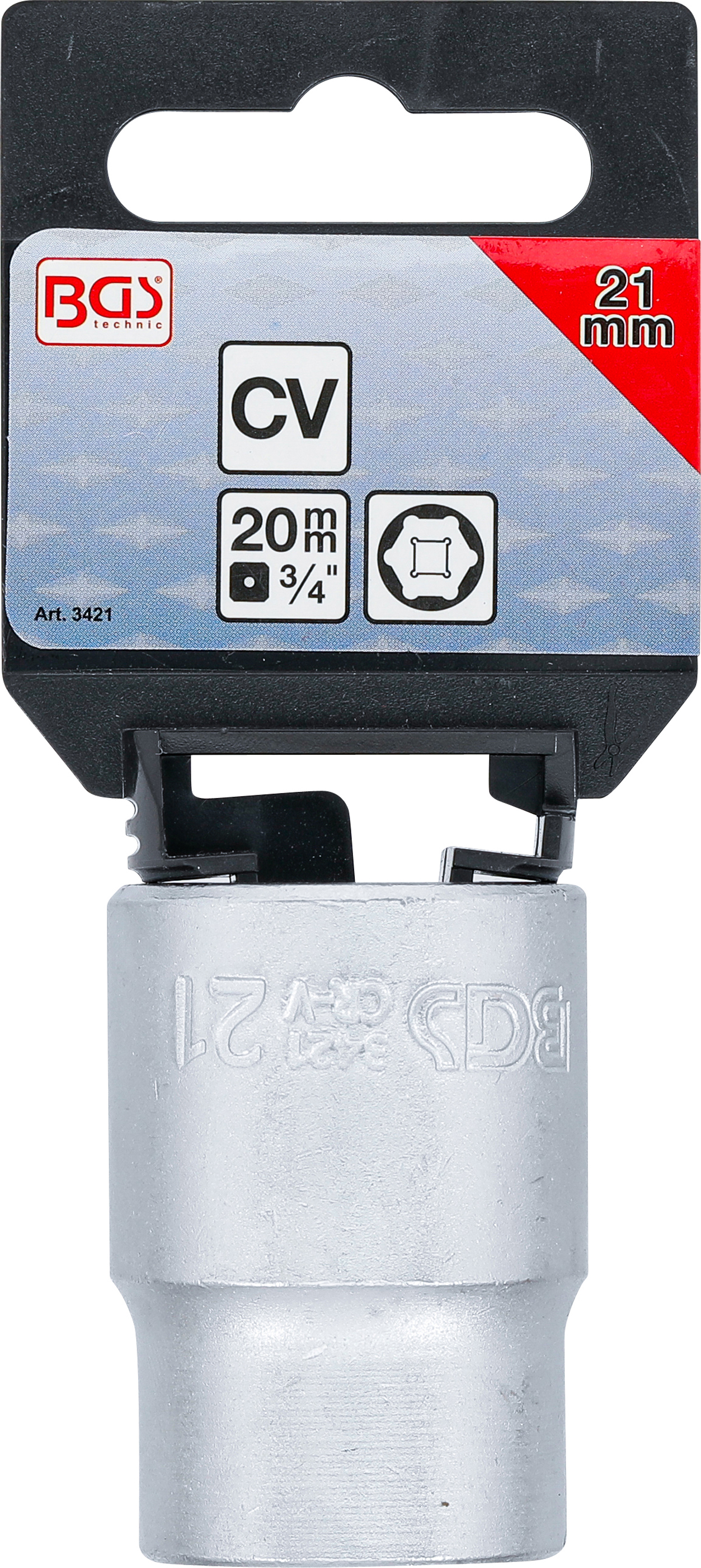 BGS Steckschlüssel-Einsatz Sechskant | Antrieb Innenvierkant 20 mm (3/4") | SW 21 mm