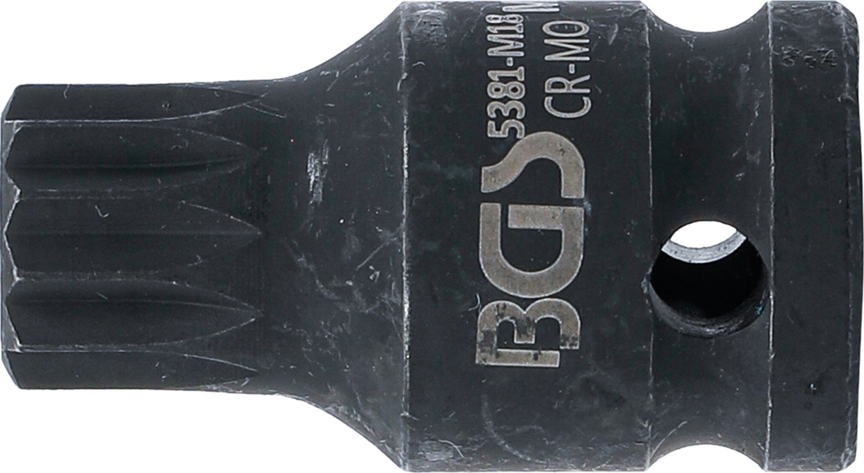 BGS Kraft-Bit-Einsatz | Länge 43 mm | Antrieb Innenvierkant 12,5 mm (1/2") | Innenvielzahn (für XZN) M18