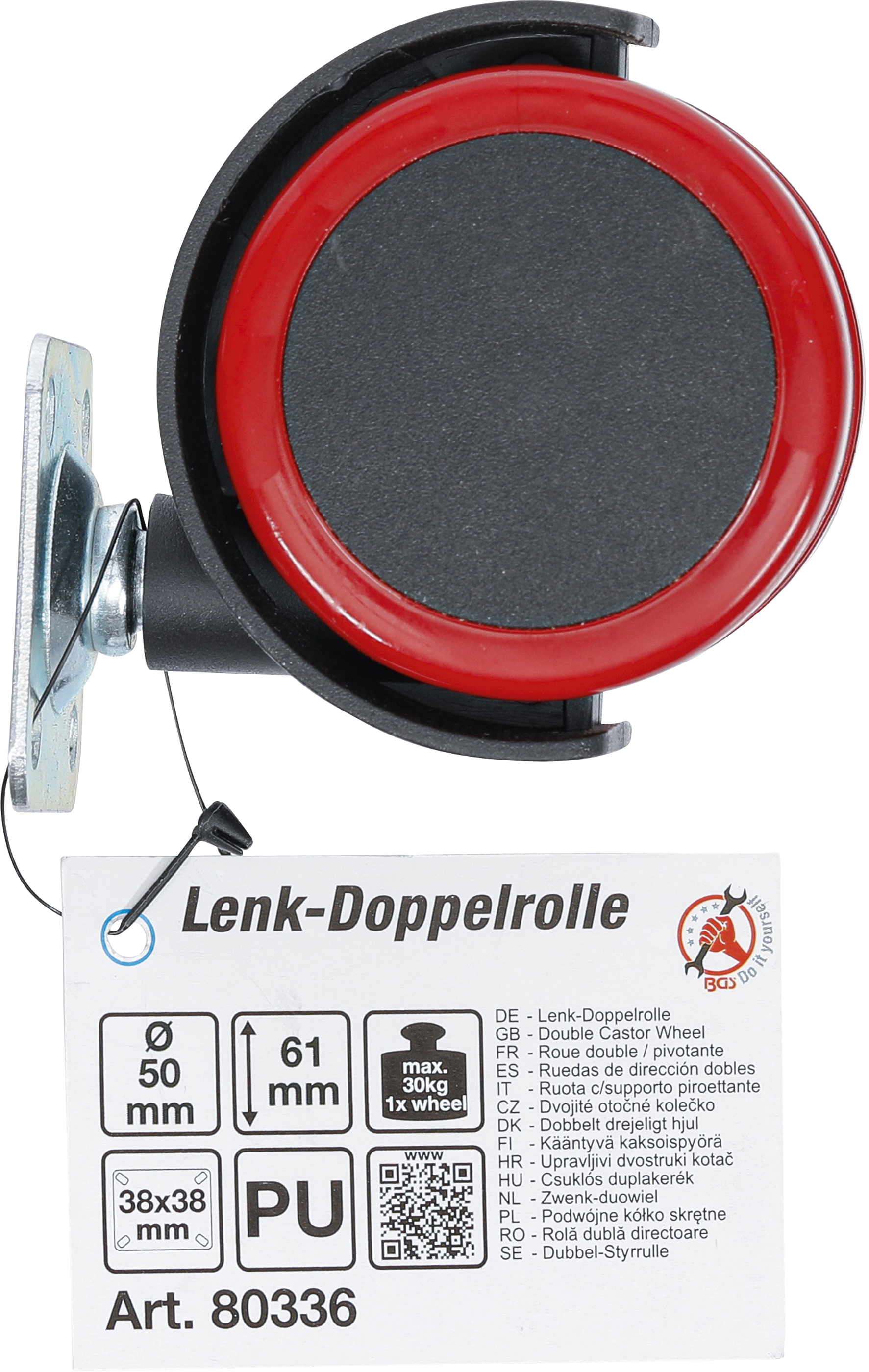 BGS Lenk-Doppelrolle | rot/schwarz | 50 mm