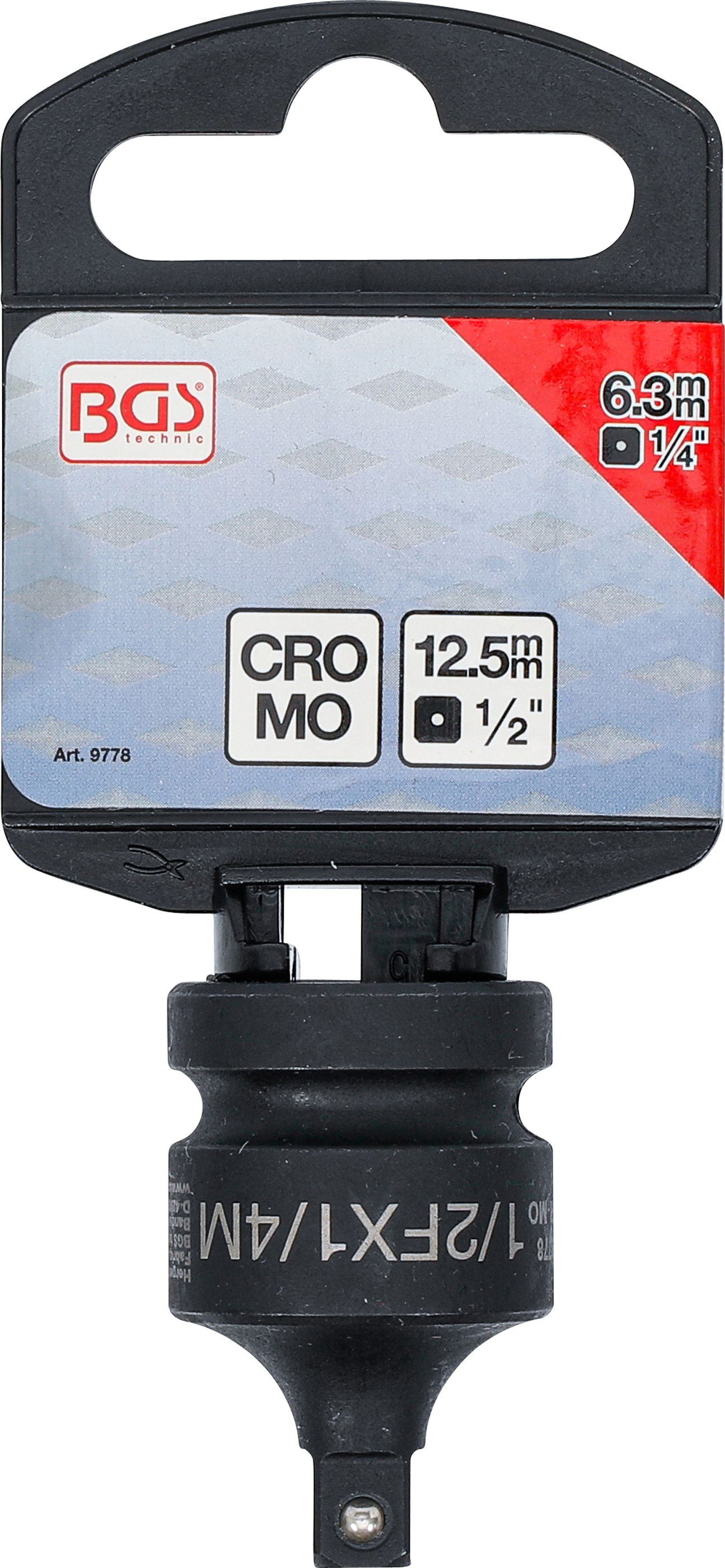 BGS Kraft-Steckschlüssel-Adapter | Innenvierkant 12,5 mm (1/2") - Außenvierkant 6,3 mm (1/4")