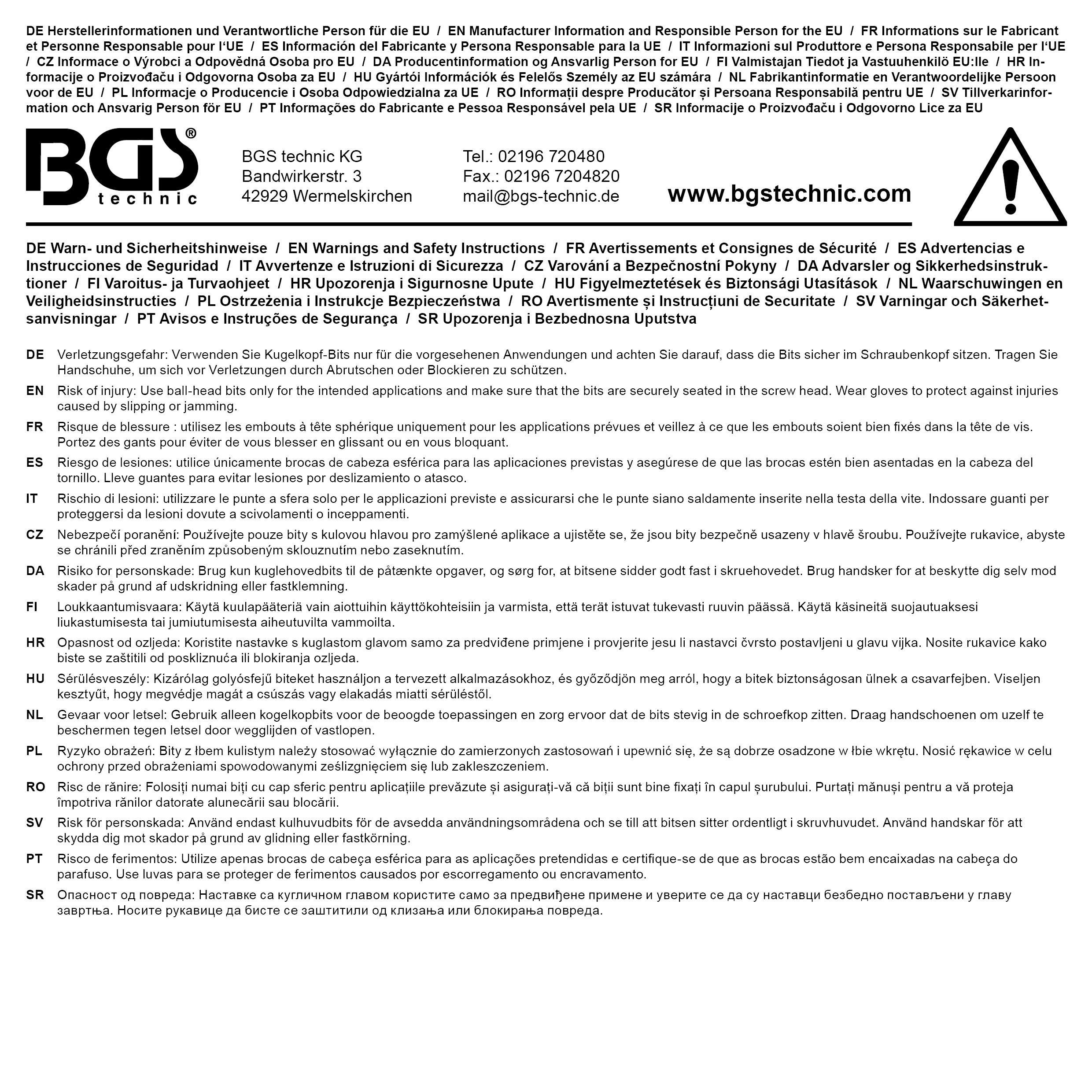 BGS Kraft-Bit-Einsatz | Länge 75 mm | Antrieb Innenvierkant 12,5 mm (1/2") | Innensechskant mit Kugelkopf 12 mm