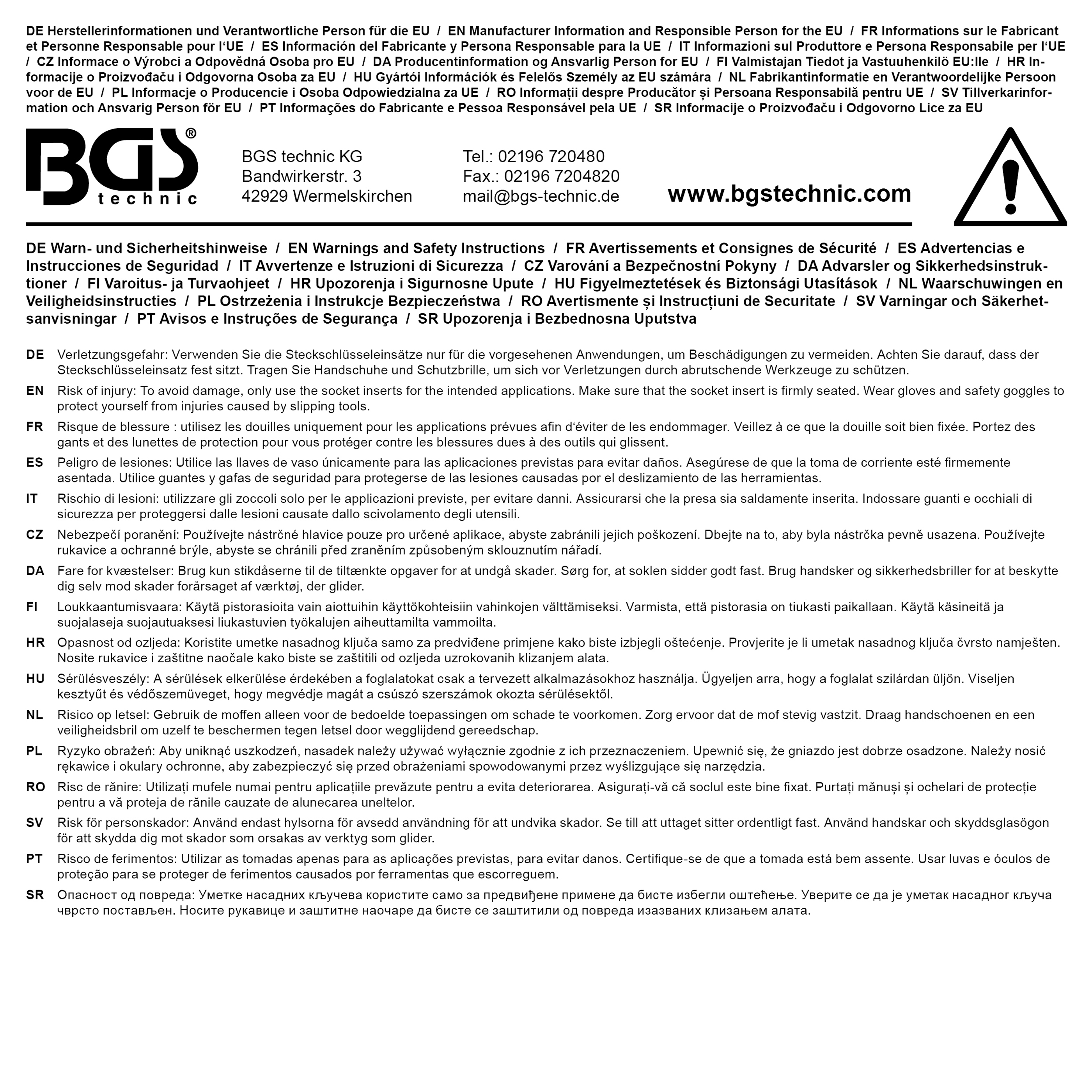 BGS Steckschlüssel-Einsatz-Satz, Sechskant | Antrieb Innenvierkant 12,5 mm (1/2") | SW 10 - 21 mm | 11-tlg.