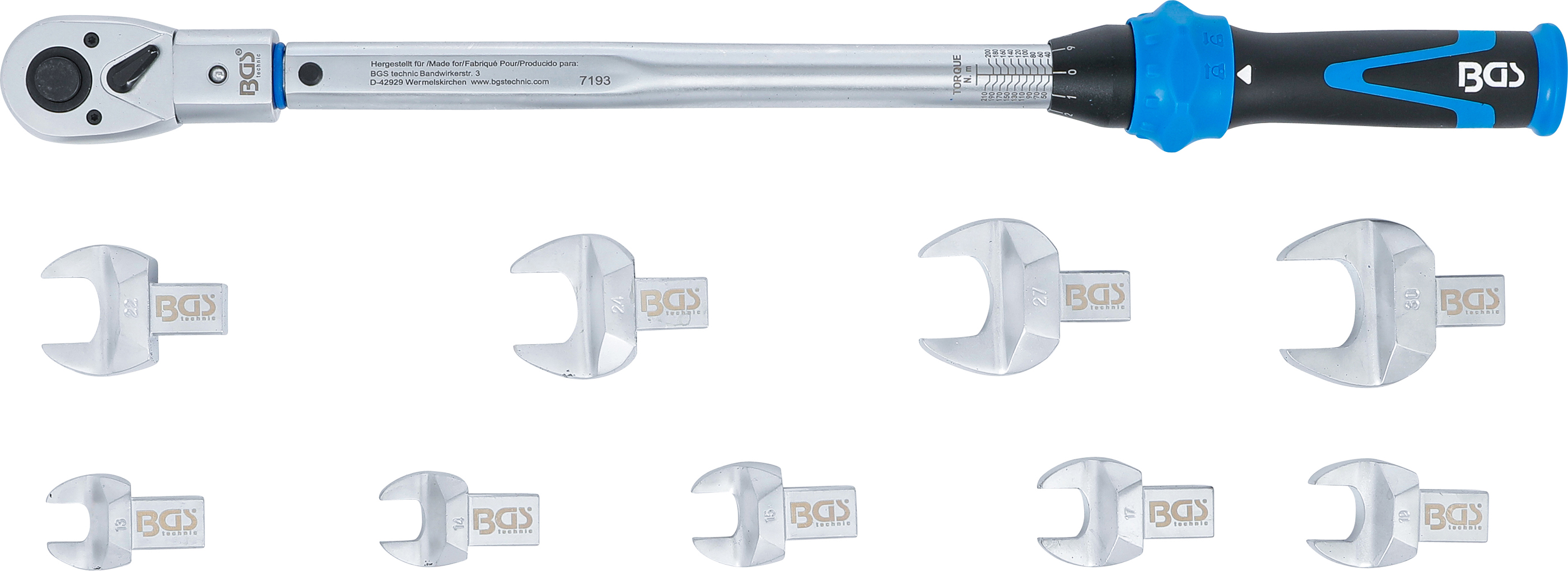 BGS Drehmomentschlüssel-Satz | für 14 x 18 mm Einsteckwerkzeuge | 40 - 210 Nm | 11-tlg.