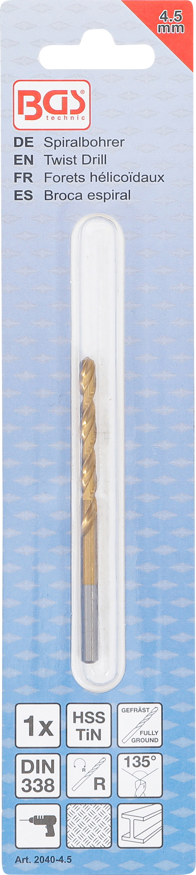 BGS Spiralbohrer | HSS-G | titan-nitriert | 4,5 mm