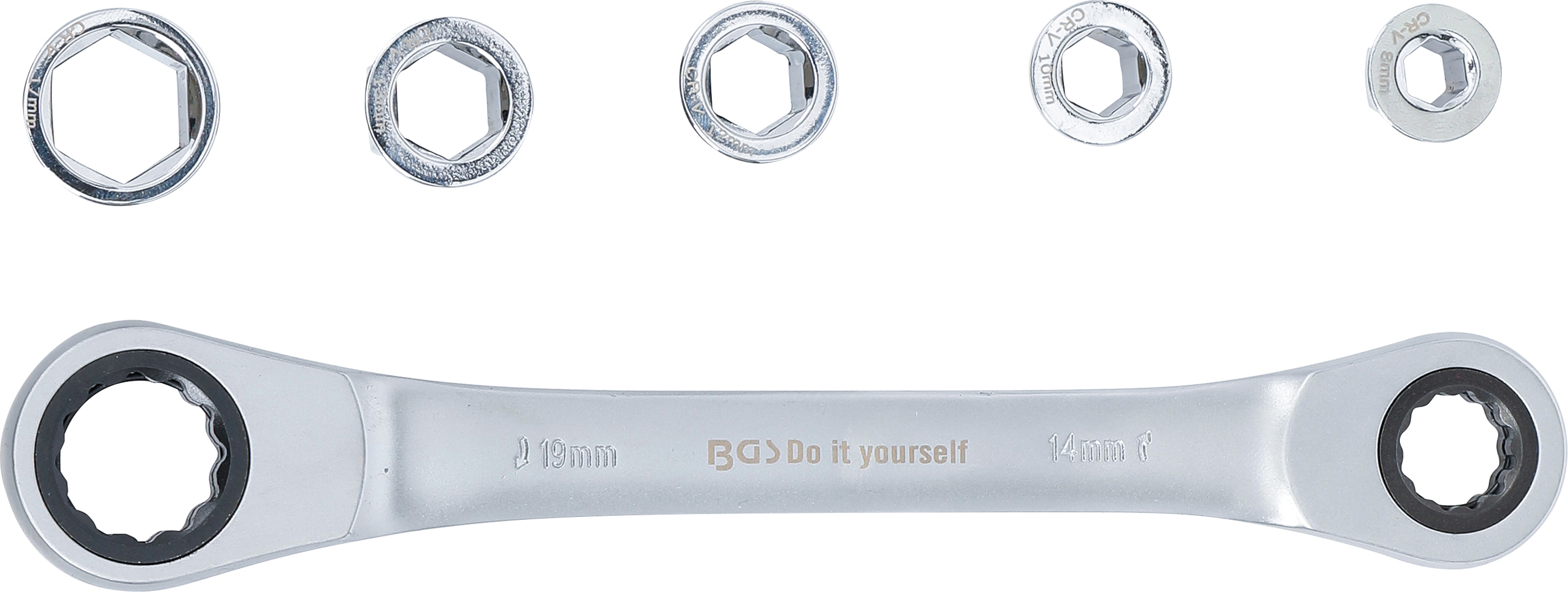 BGS Ratschen-Ringschlüssel mit Adaptersatz | SW 8 - 19 mm | 6-tlg.