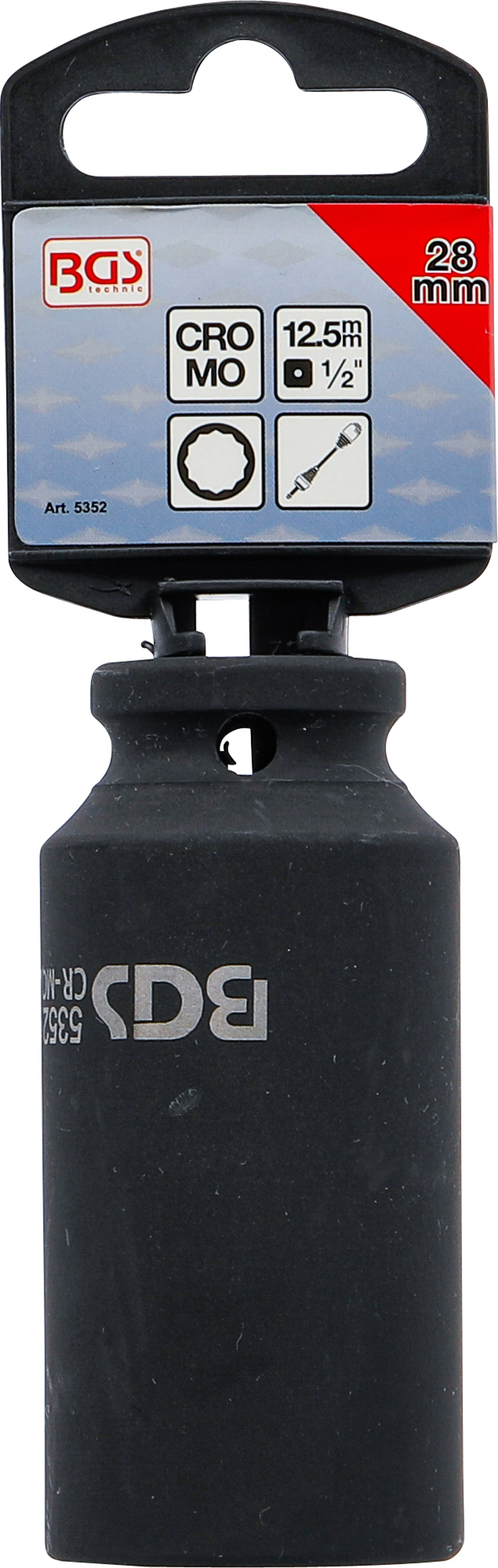 BGS Kraft-Steckschlüssel-Einsatz Zwölfkant, tief | Antrieb Innenvierkant 12,5 mm (1/2") | SW 28 mm