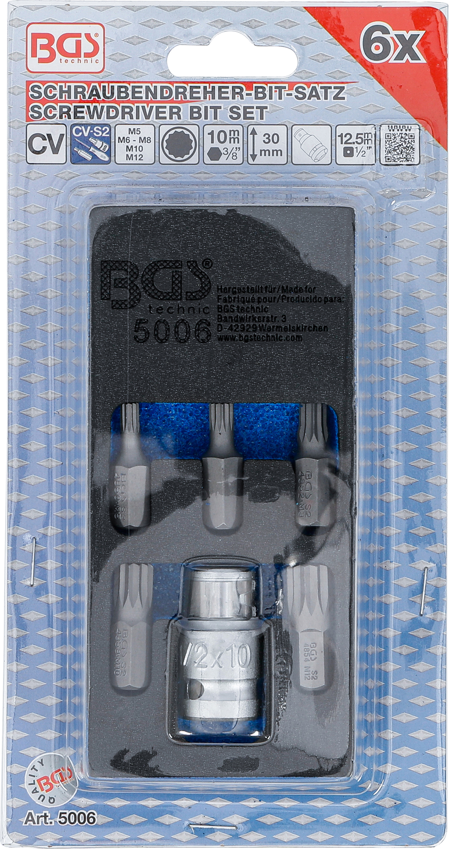 BGS Schraubendreher-Bit-Satz | Antrieb Außensechskant 10 mm (3/8") | Innenvielzahn (für XZN) | 6-tlg.