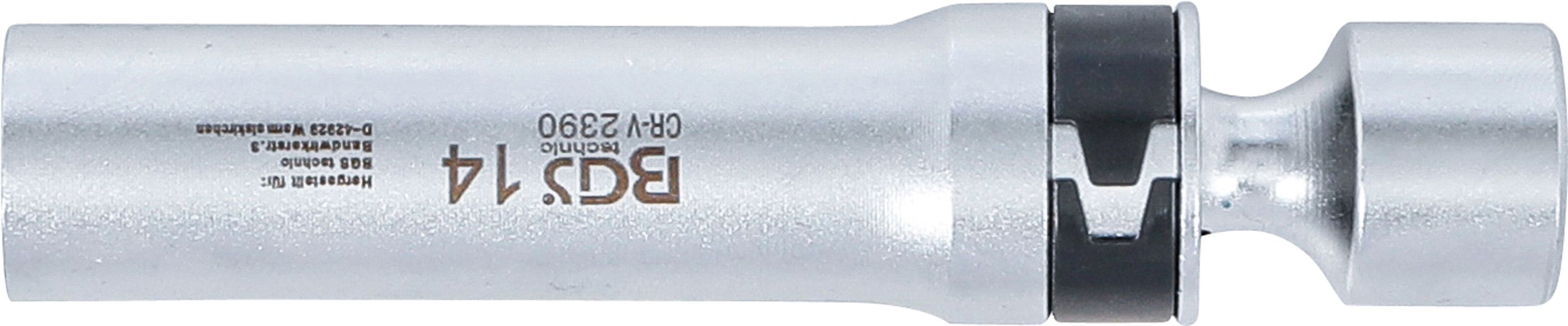 BGS Zündkerzen-Gelenkeinsatz Zwölfkant mit Haltefeder | Antrieb Innenvierkant 10 mm (3/8") | SW 14 mm