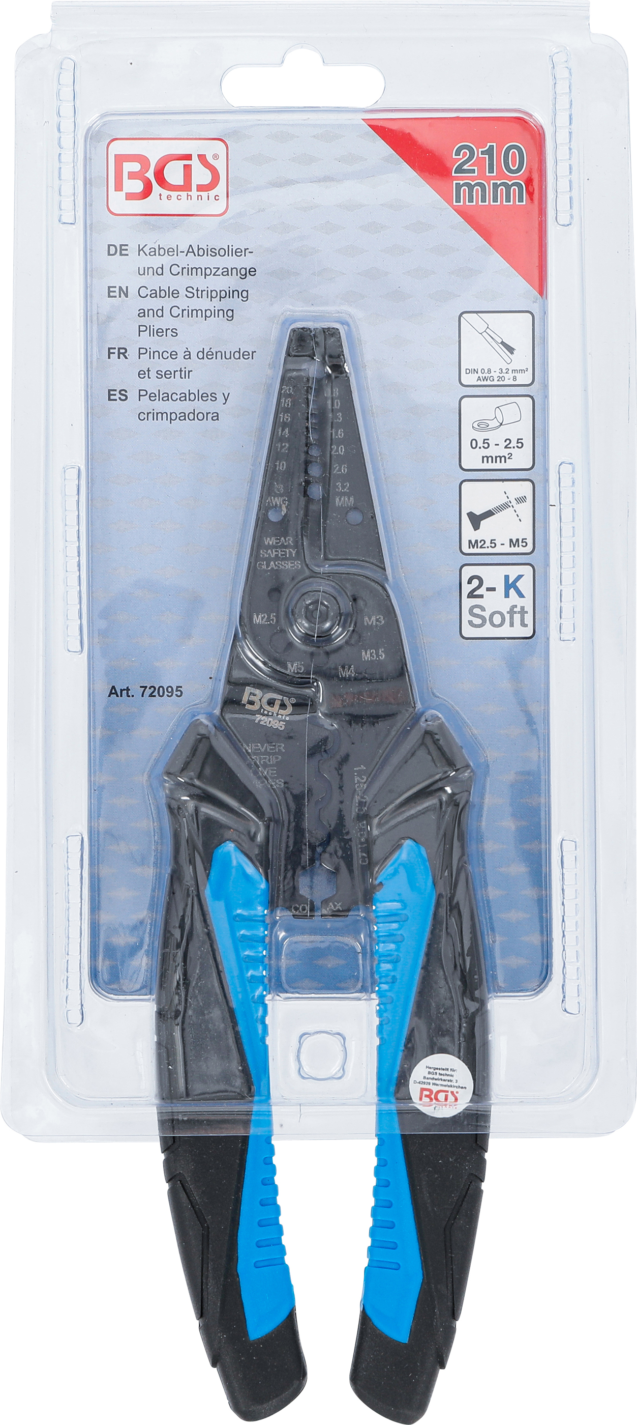 BGS Kabel-Abisolier- und Crimpzange | 210 mm