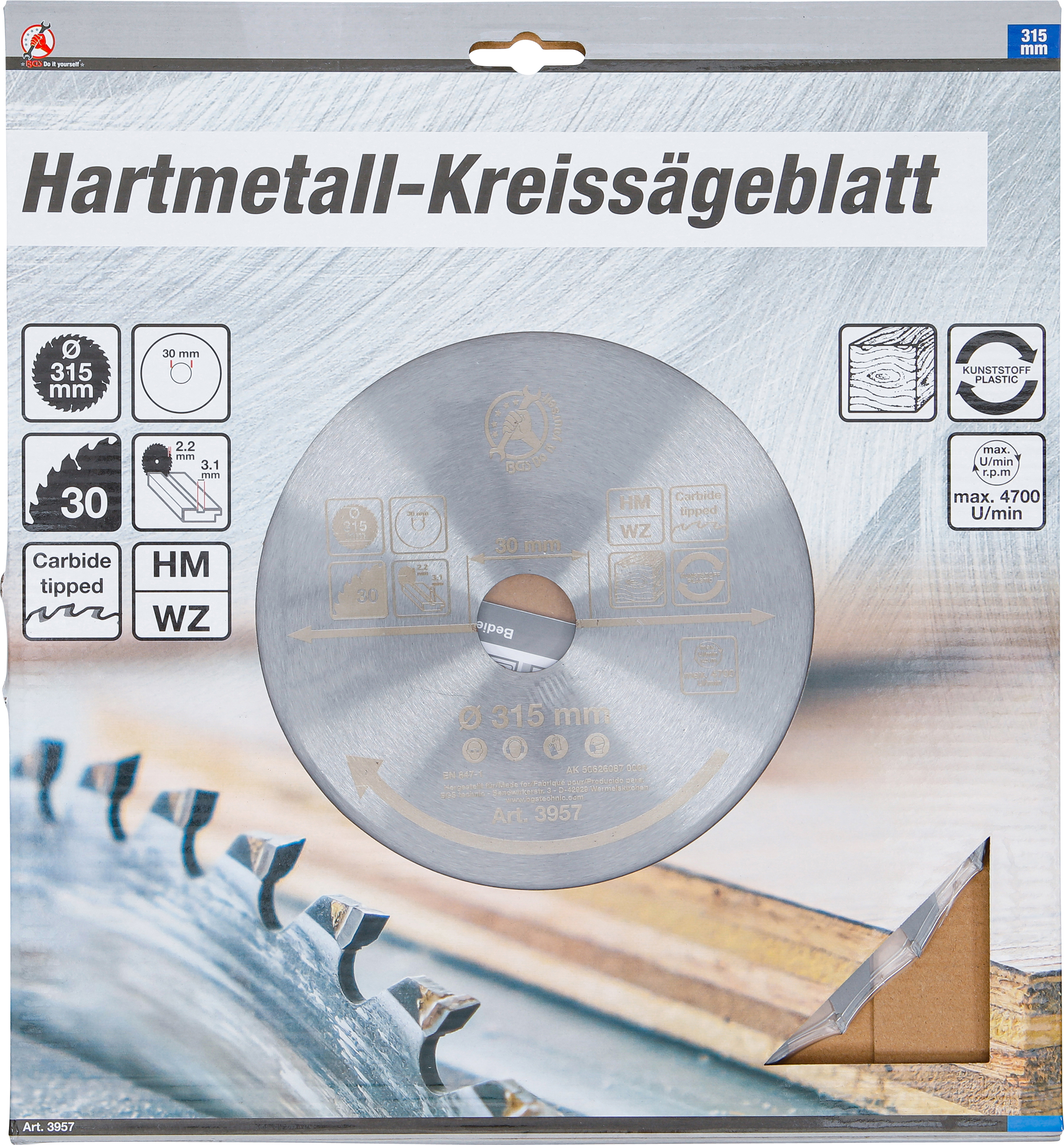BGS Hartmetall-Kreissägeblatt | Ø 315 x 30 x 3,0 mm | 30 Zähne